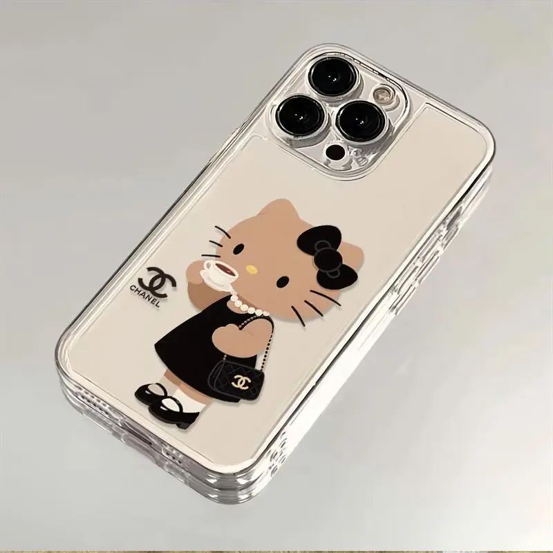 

Аниме-чехол Hello Kitty Cinnamon Roll с прозрачным космическим дизайном и черным жемчугом для Apple 16/15/14/13 Pro Max, подарок