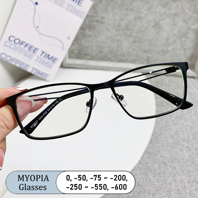 

Men Alloy Optical Myopia Glasses Frame Fashion Male Square Eyewear Ultralight Metal Prescription Eyeglasses -1 -1.25 -1.5 -1.75