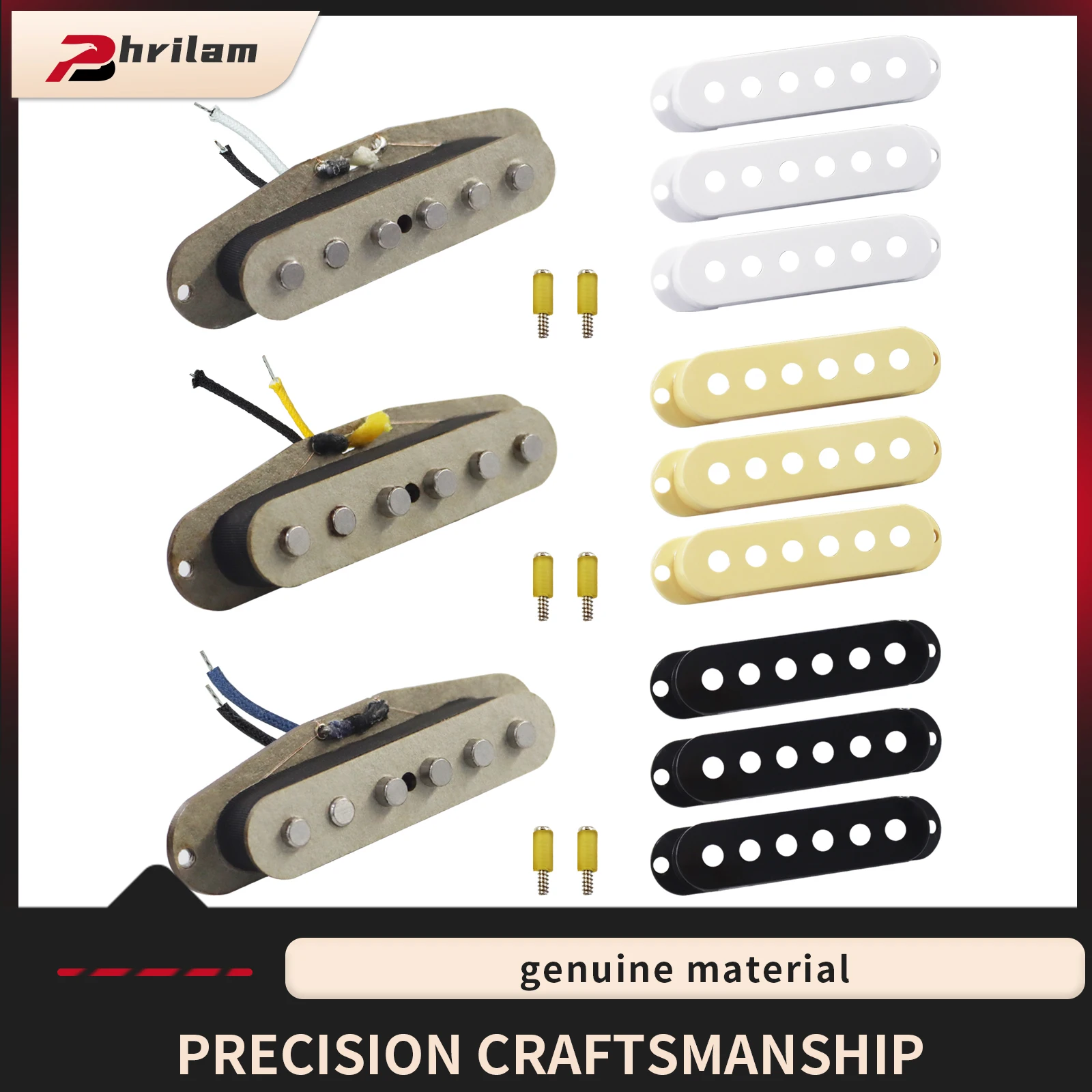 

PHRILAM Grey Fiber Bobbin Vintage Alnico5 малошумящий звукосниматель с одной катушкой для электрогитары в стиле ST, многоцветный корпус в комплекте