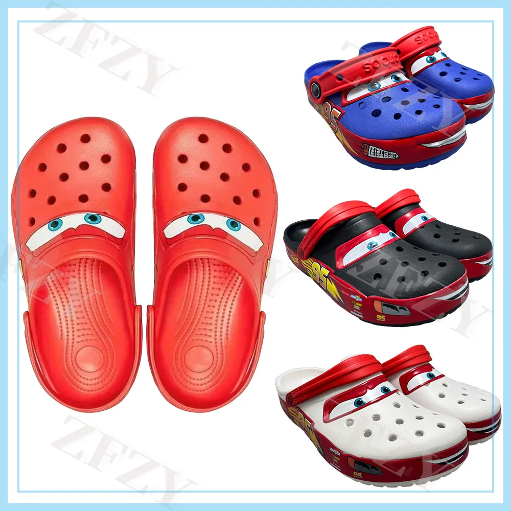 

Тапочки пляжные Crocs No95, тапочки для отдыха на открытом воздухе, с мультяшным аниме, для бассейна, Нескользящие, диснеевские, с молнией Маккуин