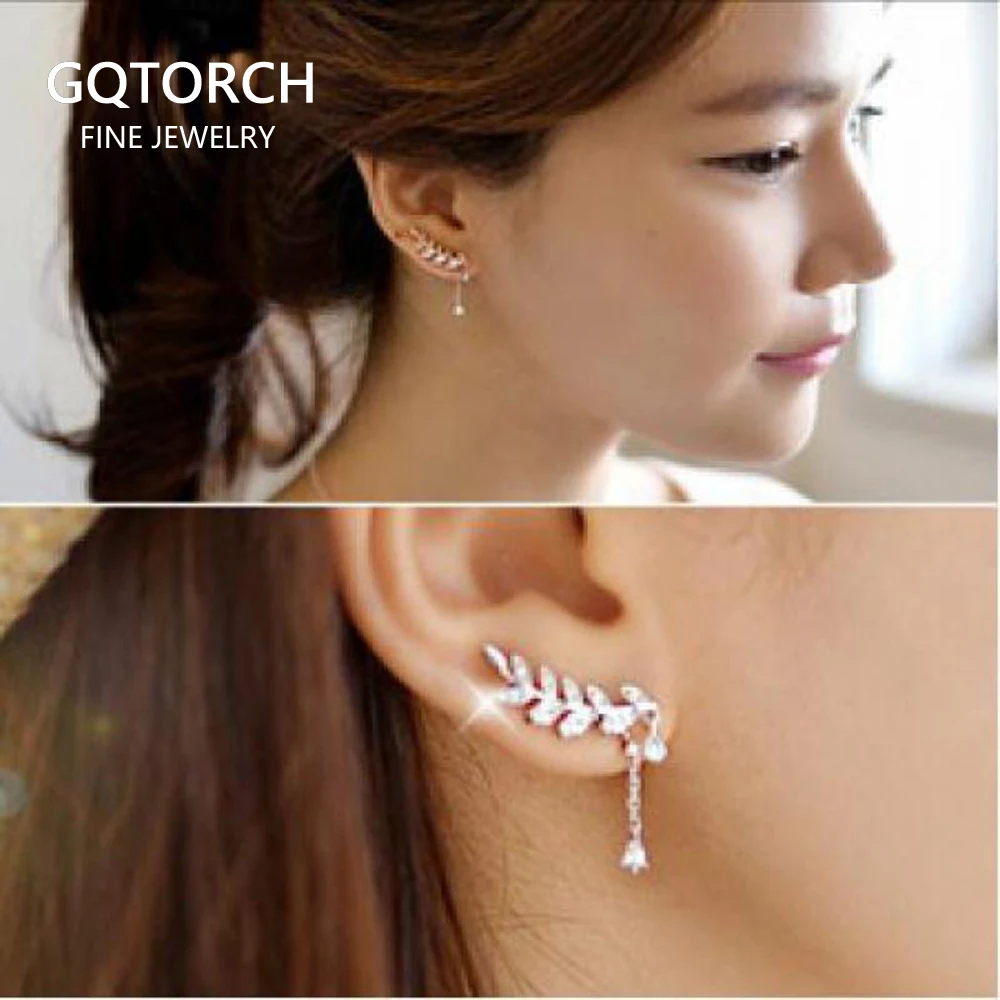 Leaves Earrings 925 Sterling Silver Studding Earrings For Women With Crystal Shinning Asymmetric Type Boucles D'oreilles