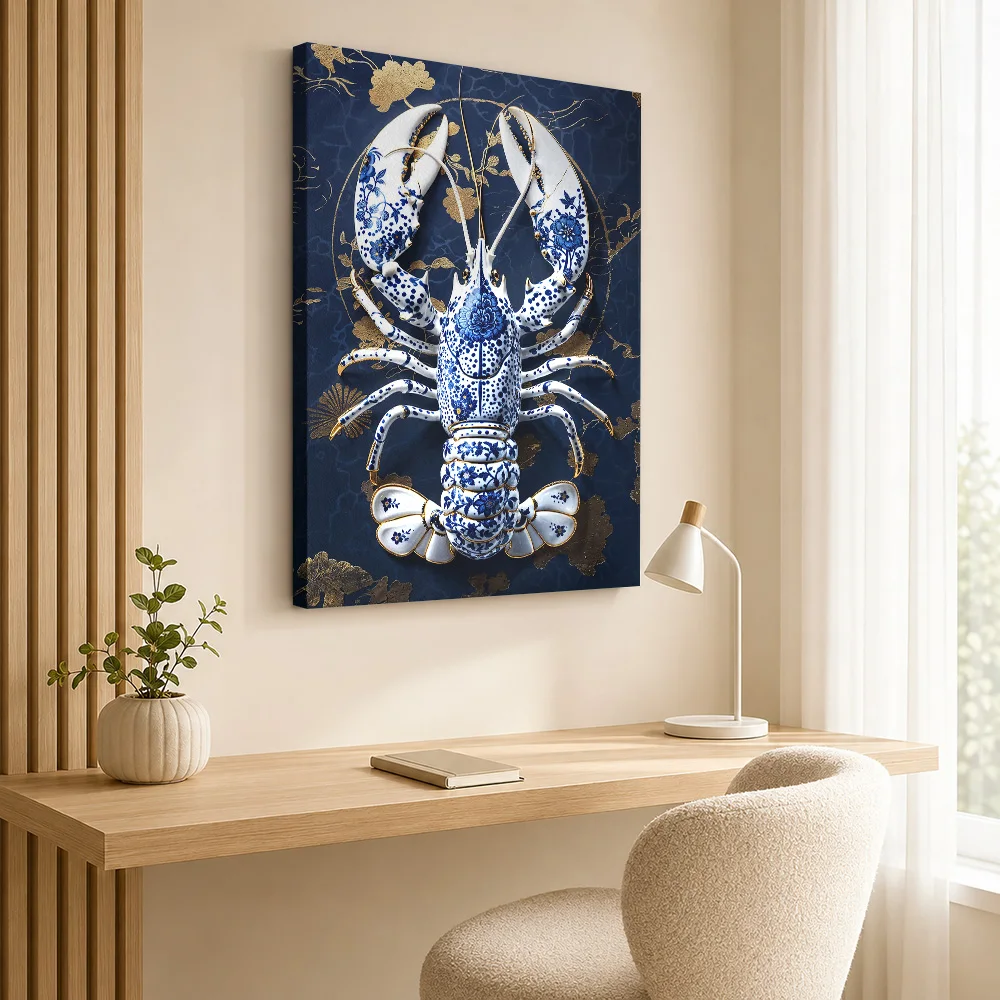 Luxury Lobster Kintsugi Framed Canvas Poster Personalized Japanese Inspired Wall Art for Bedroom Decor Ready to Hang Home Gift