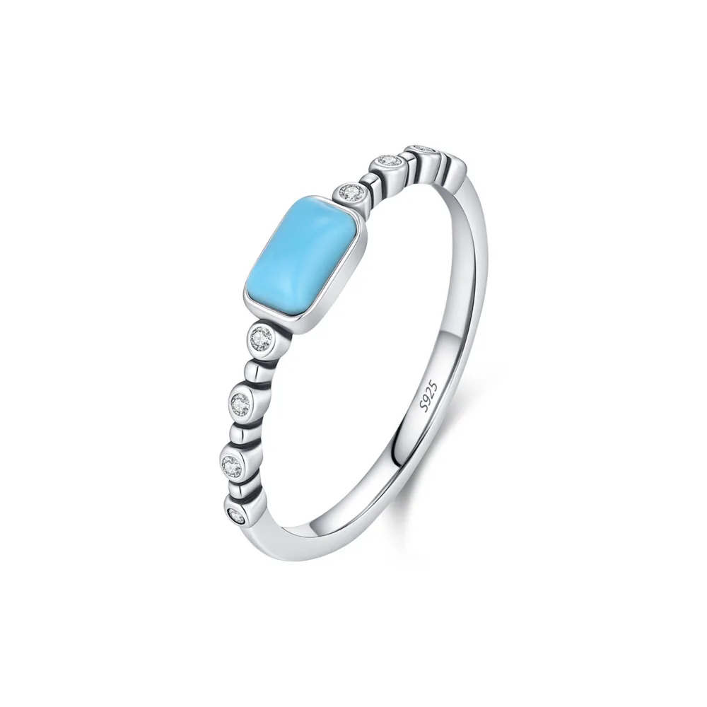 

GL S925 Pure Silver Small Square Bag Synthetic Turquoise Ring for Women, Elegant and Versatile Stackable Ring for Index Finger