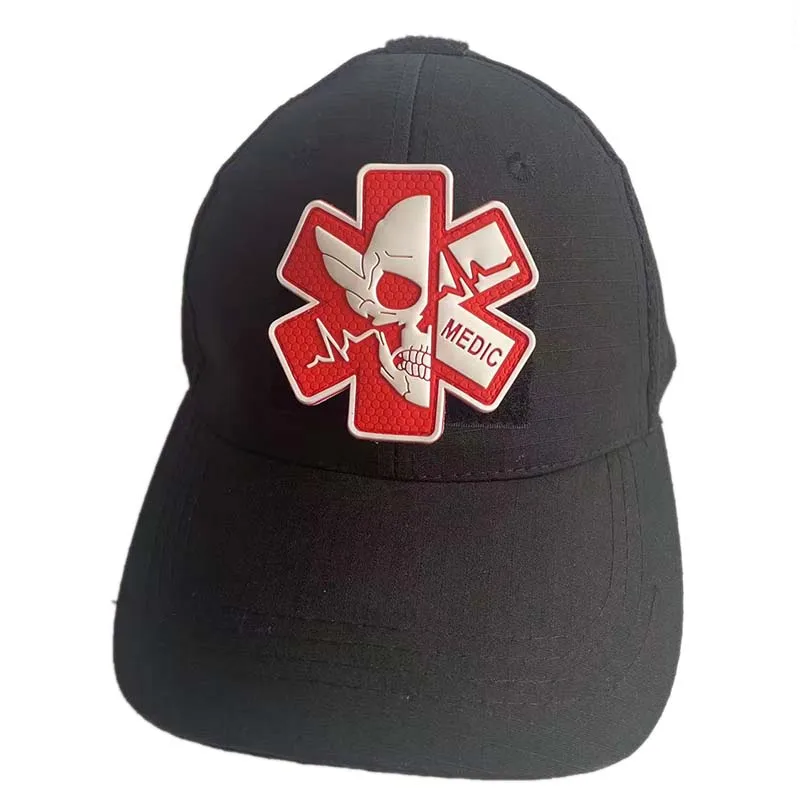 PVC-Gummi-Medizinkreuz-Abzeichen, Sanitäter-Totenkopf-Moral-Applikation, taktische Patches mit Klettverschluss, Militär-Aufkleber, Rettungsemblem – Detail 2