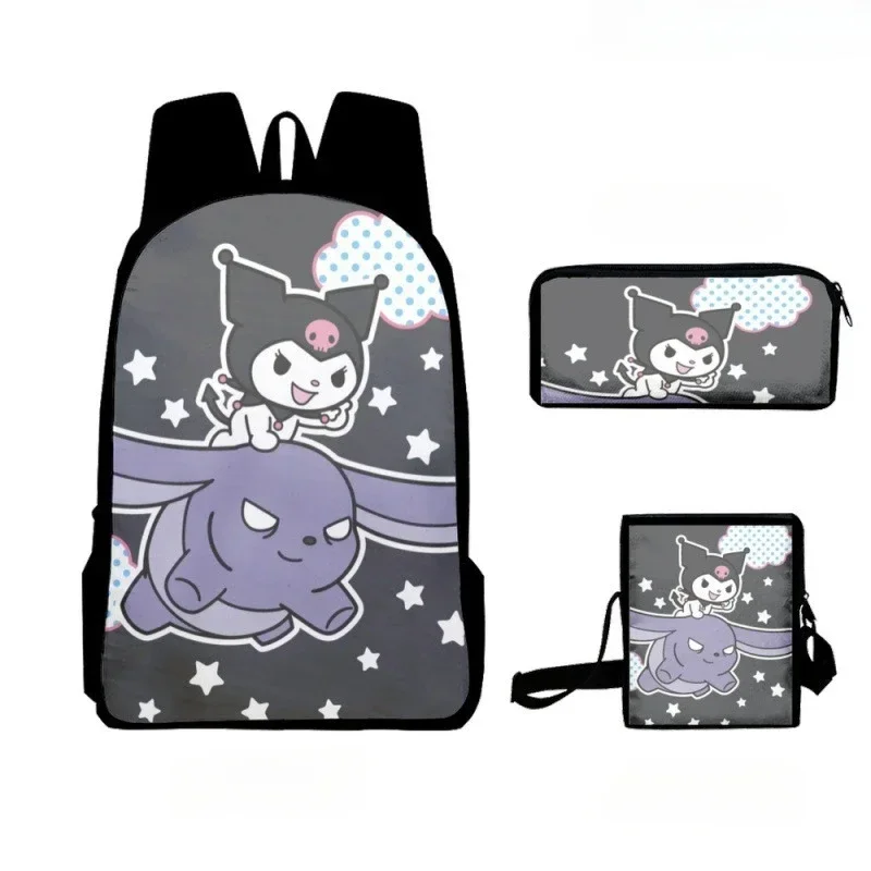 Sanrio Hello Kitty Kuromi 3Pcs/Set Student Primary and Middle Cartoon School Bag Notebook Backpacks Lunch Pencil Bag Kids Gift