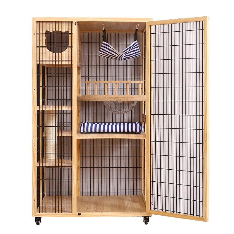 2026 Multi-Level Solid Wood Cat House: 3/4 Story Large Pet Mansion with Free Space for Indoor Cats  for Pet Supplies