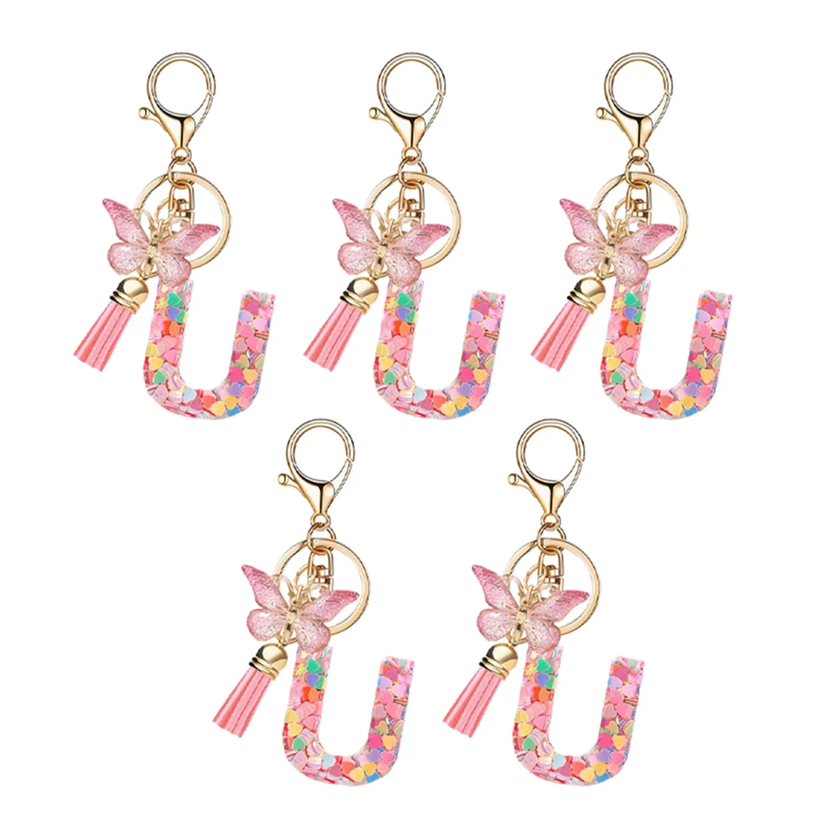 U Style Letter Pendant Pink Cute Initial Keychain Butterfly Keychain