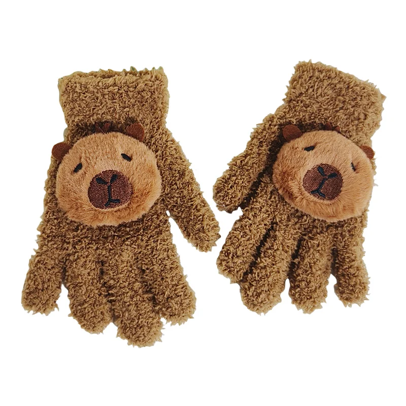 New Winter Warm Kids 3D Cartoon Capybara Fashion Cute Boy Girl Glove Plush Soft Mittens Comfortable Gloves Suitable For Children