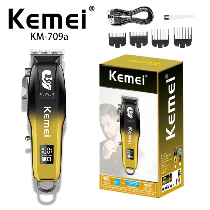 

Kemei Pro Electric Hair Clipper Km-709a Adjustable Cutter Head Professional Cordless Rechargeable Hair Cutter