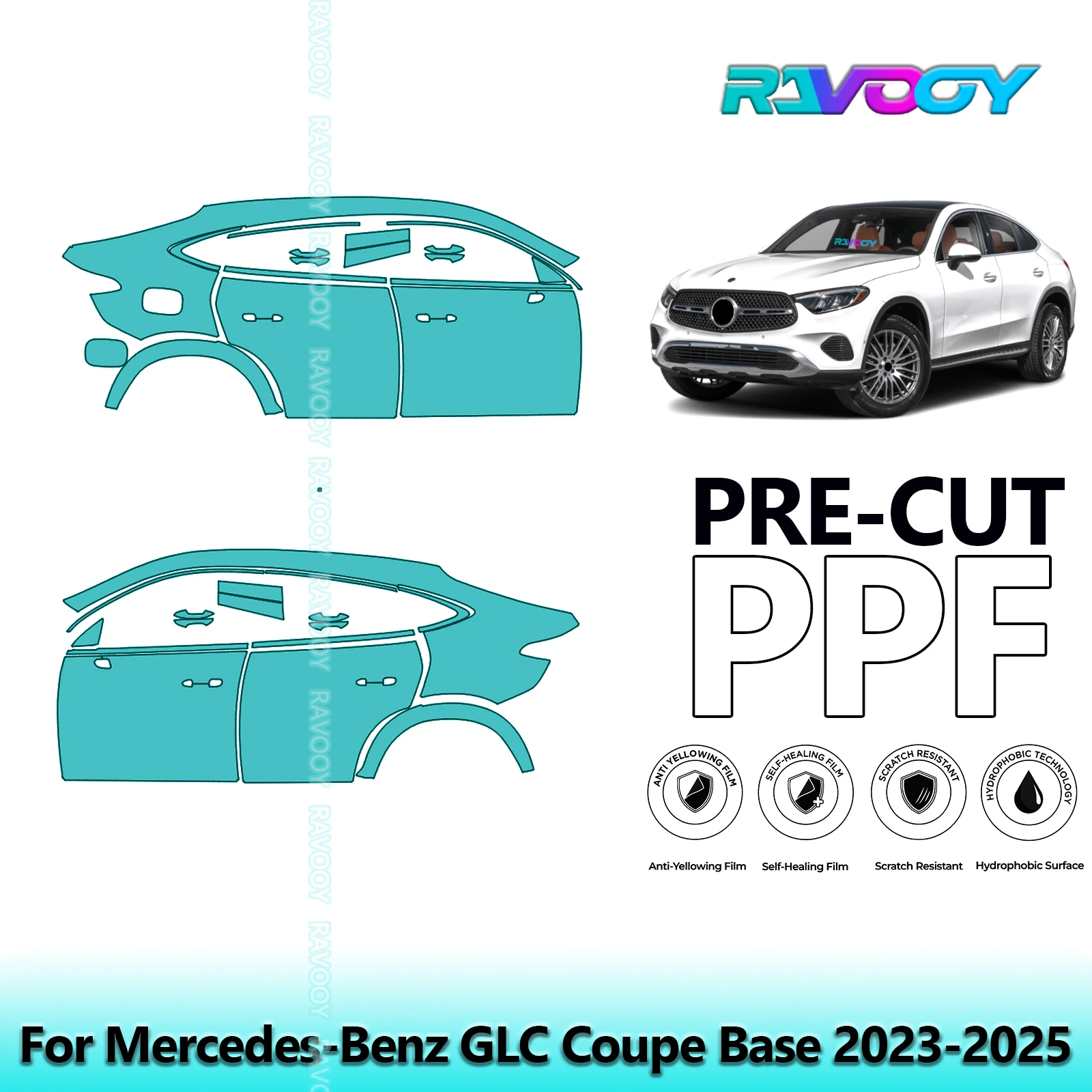 

For Mercedes-Benz GLC Coupe Base 2023-2025 8.5mil Clear Matte Pre-Cut PPF Door & A/B Pillar Kit TPU Paint Protection Film Set