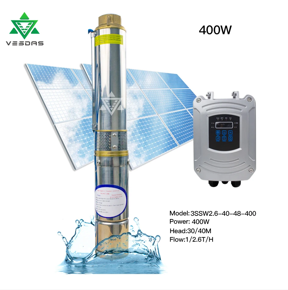 

Solar Pump 400W Water Submersible Deep Well 2.6T/H Flow 40M Head Brushless With Permanent Magnet Synchronous Motor Low Pressure