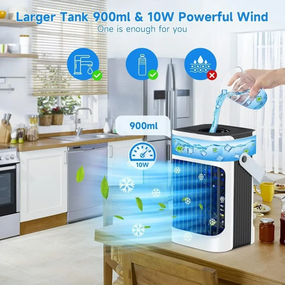 --Portable Air Conditioners, Evaporative Air Cooler [10W] 3 In 1, 3 Wind Speed & 7 LED Light, 3 Cool Mist & 2-8H Timer Cold AC