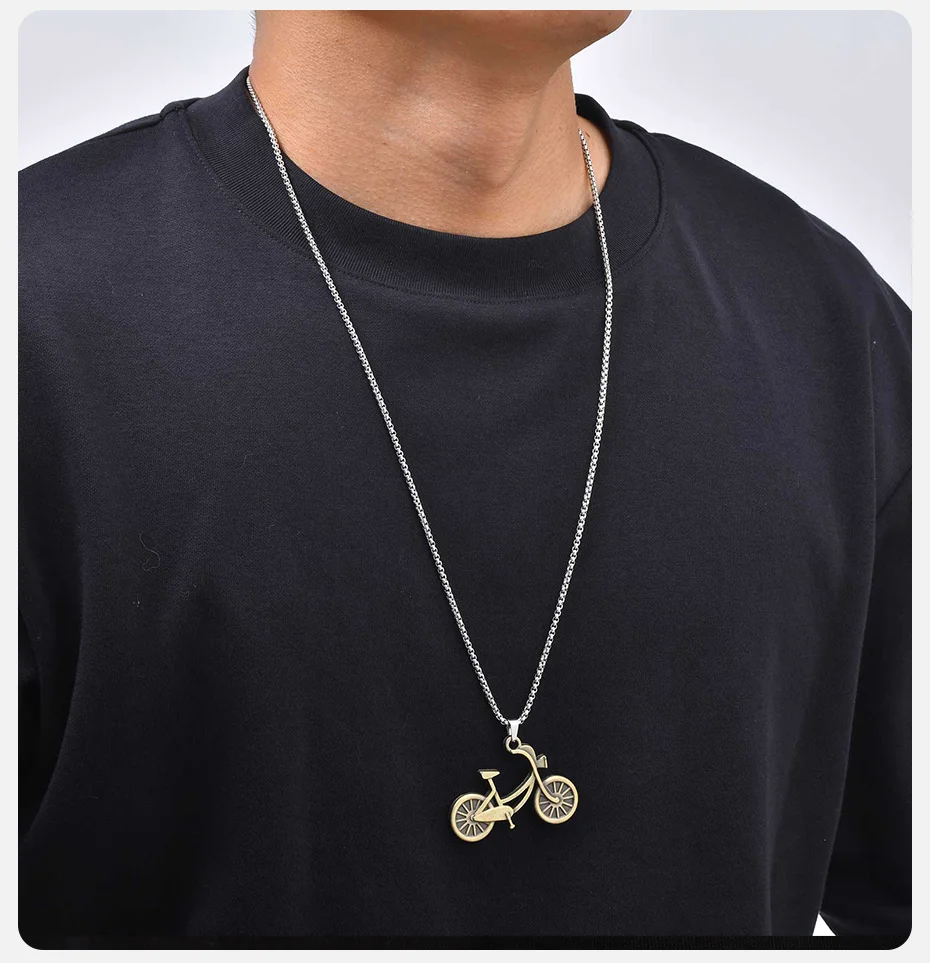 Vnox Retro Fahrrad-Anhänger Halskette für Männer, Vintage Legierung Fahrrad-Charm 70cm Edelstahl Kastenkette Punk Radfahrer-Schmuck Geschenk – Detail 3