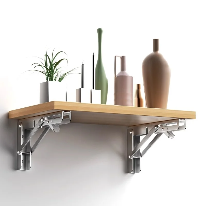 2PCS Stainless Steel Folding Storage Bracket Three-fold Spring Support Bracket Right Angle Shelf Movable Shelf Panel