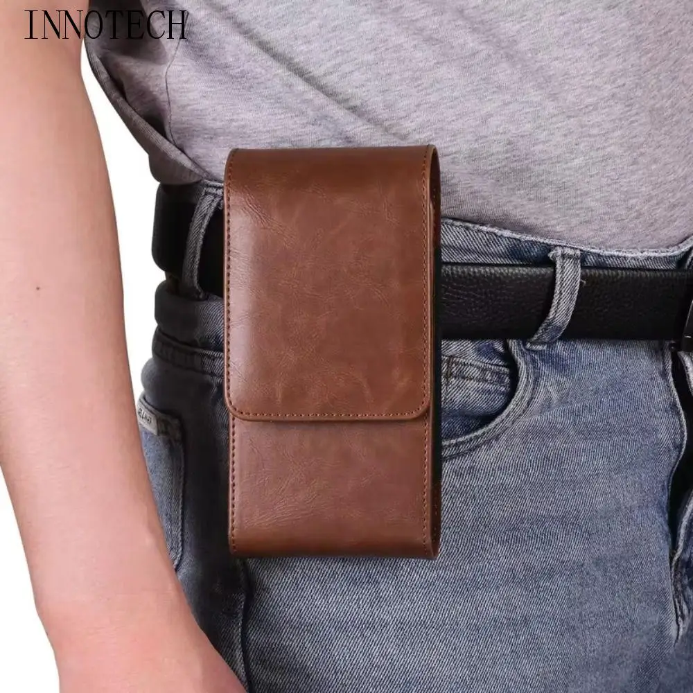 

Solid Color Cell Phone Belt Pouch Vertical Flip Case Dual Pouch Design Waist Bag Multi-layer Large Capacity