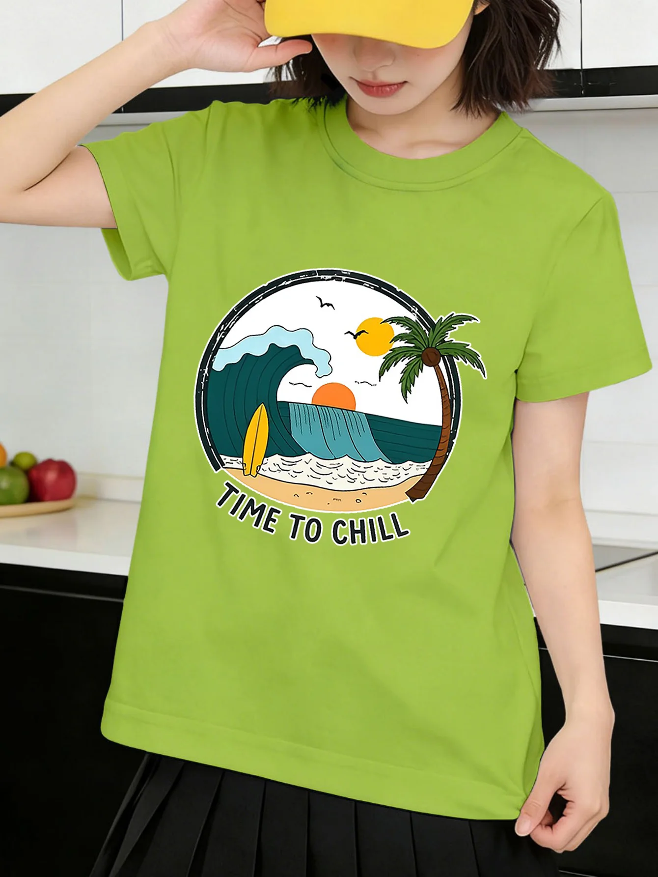 Cute Time To Chill Beach Surf Print Graphic Kids Tee Boys Girls Family Matching Cotton Crew Neck Short Sleeve Soft Summer Tee