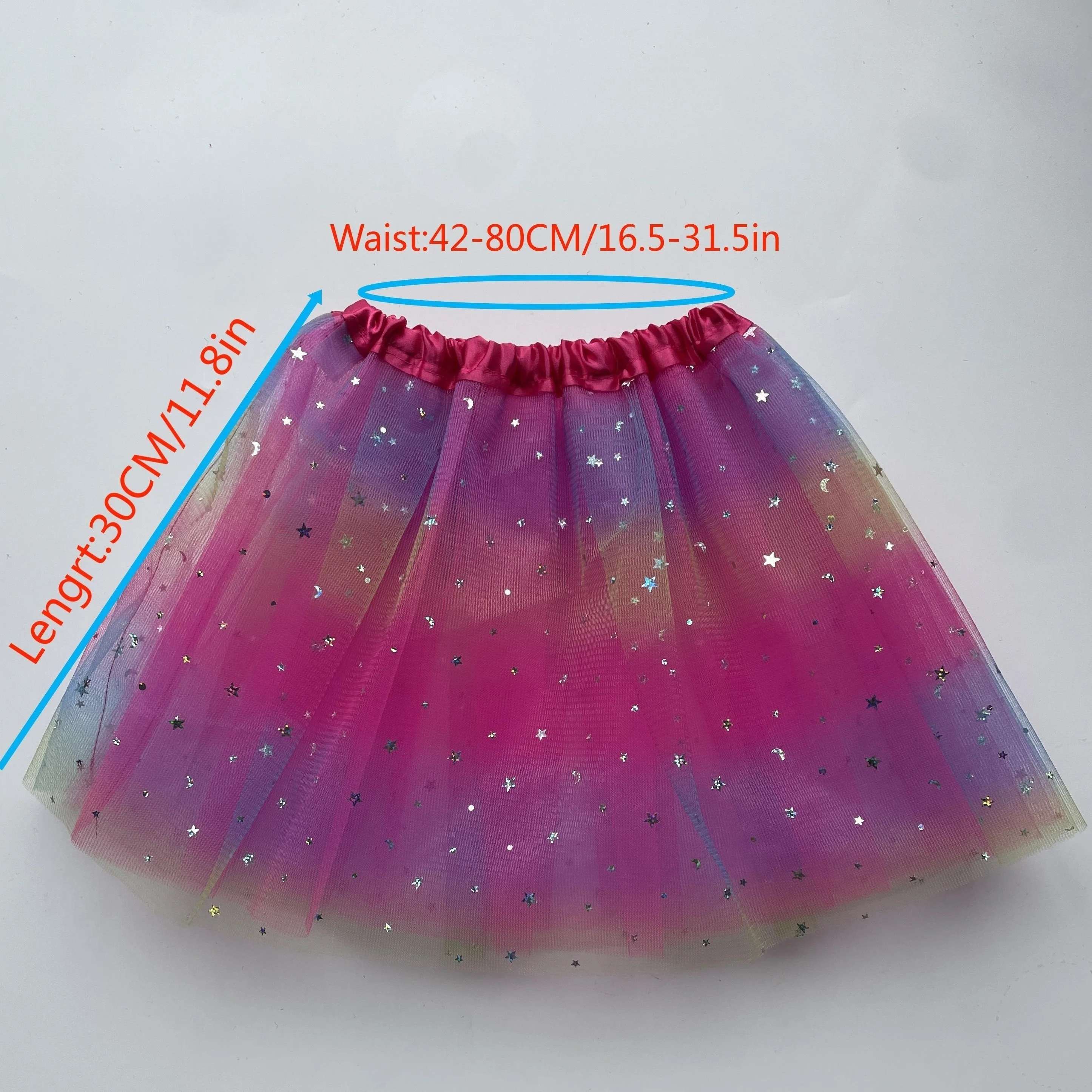 Candy colored mesh TUTUTU dress skirt with a small short skirt featuring sparkling stars and moon patches