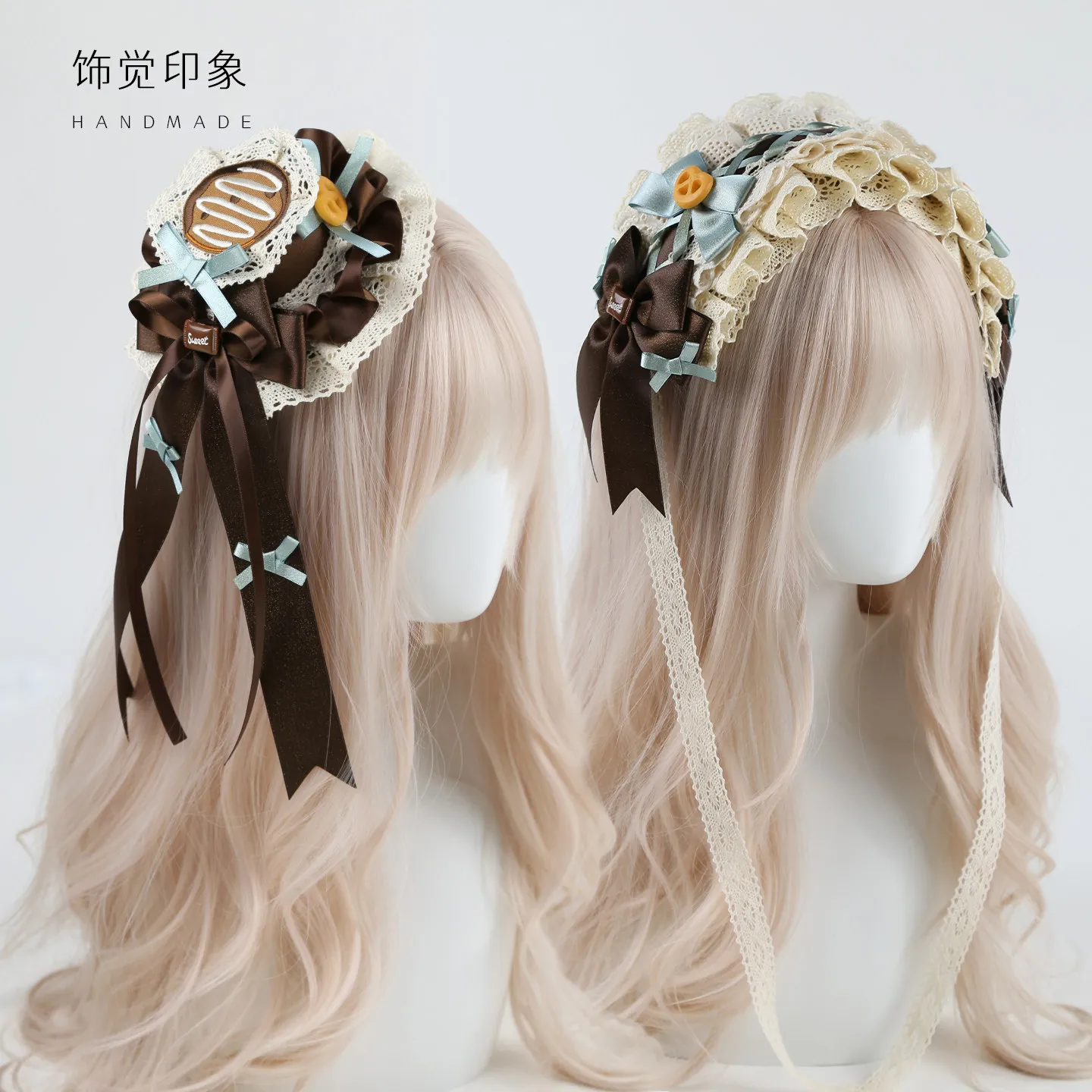 Blue Coffee Mint Chocolate Lolita Bow Headband Hairpin Lolita Top Hat Biscuits Hair Accessories