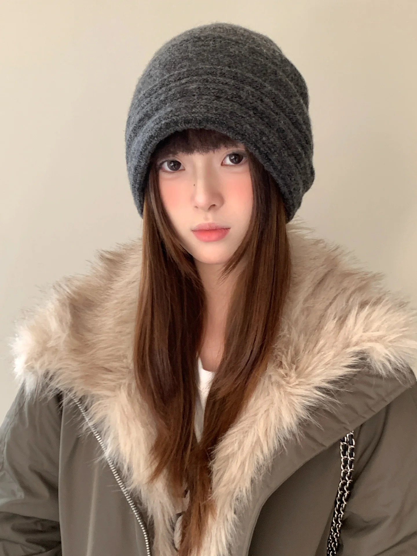 Pure Wool Japanese Retro Pile Hat For Women Winter Ear Protection Cold Hat Warm Knitted Head Covering Hat