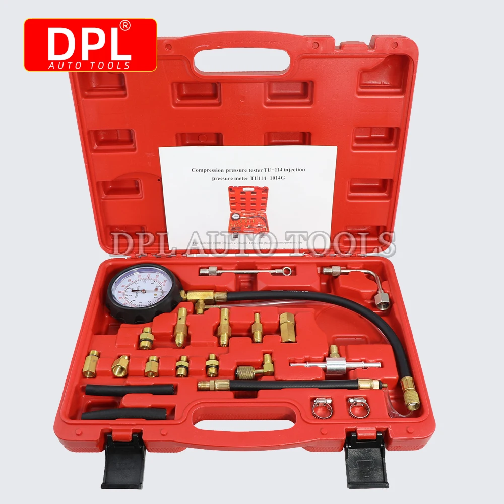 

Fuel Pressure Tester Gauge Kit 140PSI Automotive Engine Injector Pump Test Motorcycle Gasoline Gas Injection Manometer Tool Set