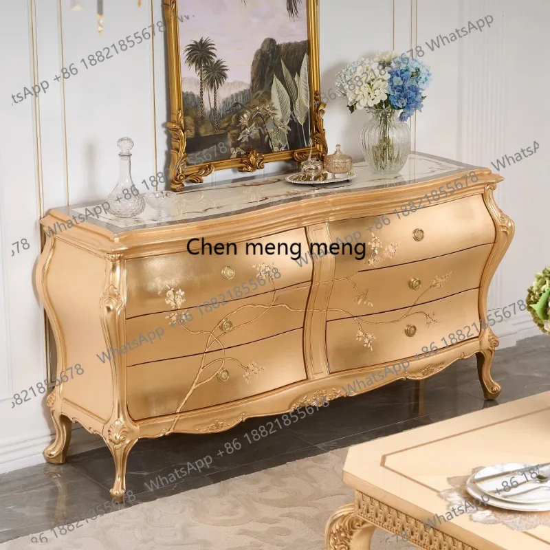 High-end, solid wood dining side cabinet, beech hand-painted storage cabinet