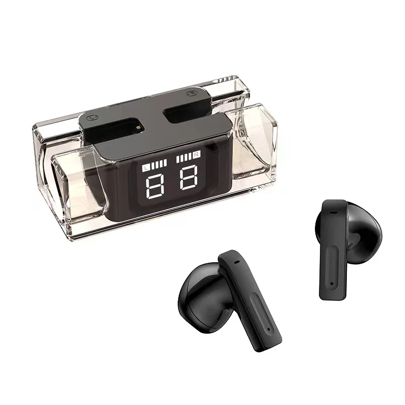 High Quality New color transparent TWS digital display touch wireless Bluetooth headset ear-in subwoofer popular style E9