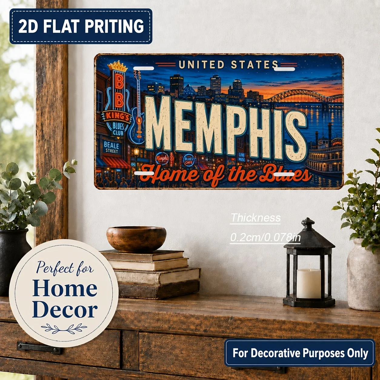 2D Flat, [2D Flat] 1pc Memphis-Themed Vintage Wall Sign - Retro Industrial Plaque Suitable for Home Decor, Bar & Outdoor, Iconic