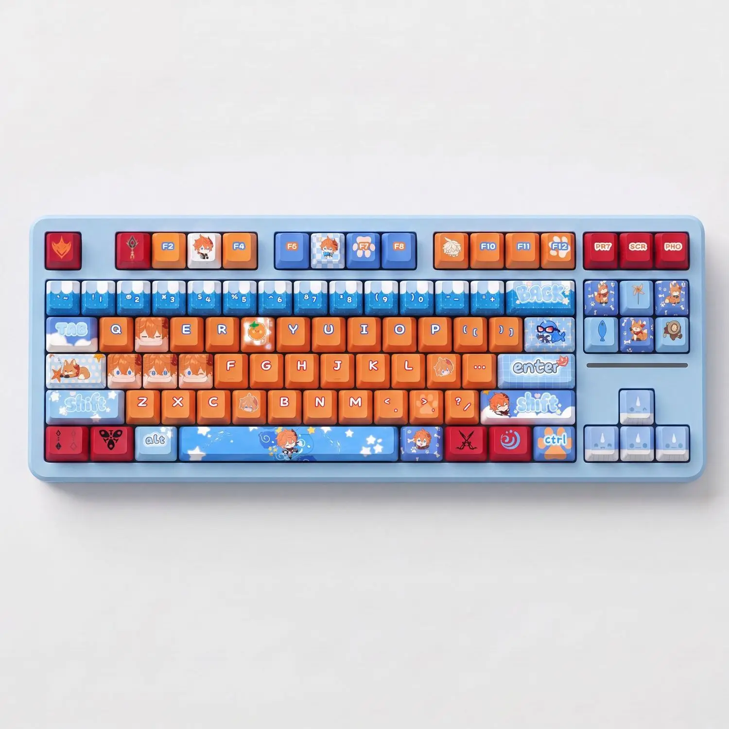 MAIMOOO Tartaglia Cute Q Version Keycap PBT Cherry MOA Profile Genshin Impact Cartoon Anime Game Keycaps for Mechanical Keyboard