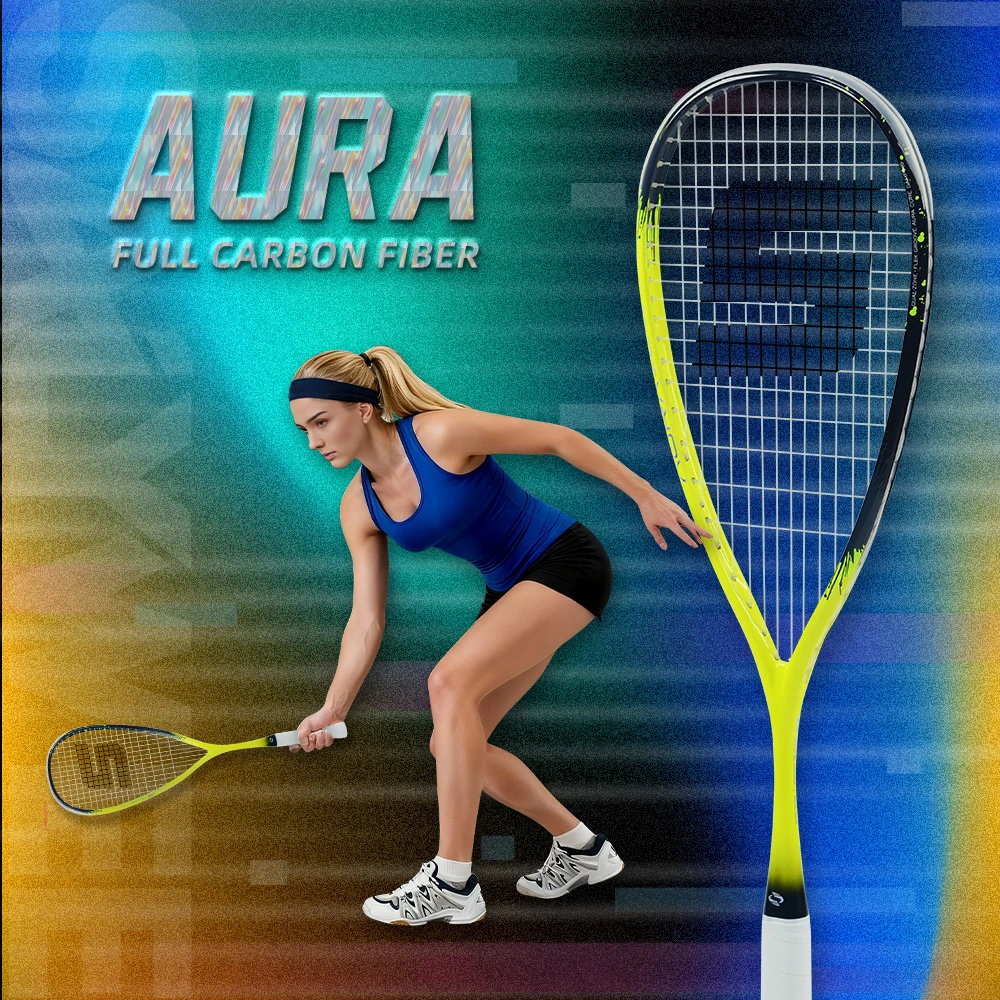 AURA Full Carbon Fiber Squash Racket, T800 Carbon Enhanced Torsion Resistance, Lightweight 140±5g, Laser Pattern&Gradient Paint