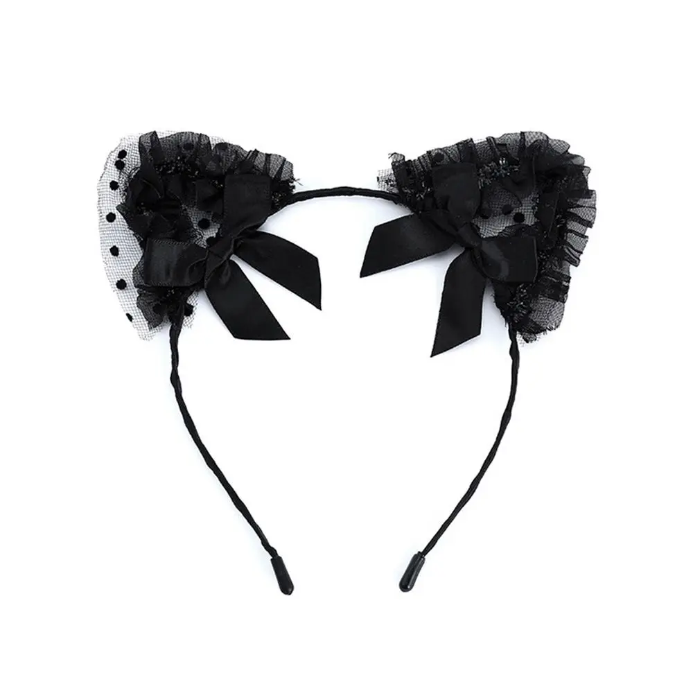 Fashion Thin Cat EarsHairband Head Bezel Bow Lace Headband Headwear Hair Hoop Hair Band Makeup