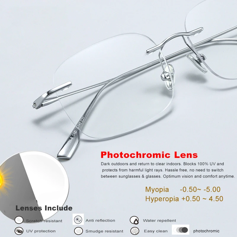 Rimless Glasses Filter Blue light Myopia Hyperopia Lenses Women Eyewear Prescription Photochromic Gray Optical Reading Eyewear