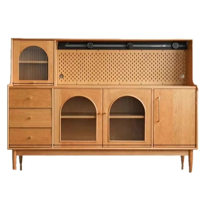 Small apartment solid wood tea cabinet Japanese-style dining room locker against the wall Medieval wine cabinet