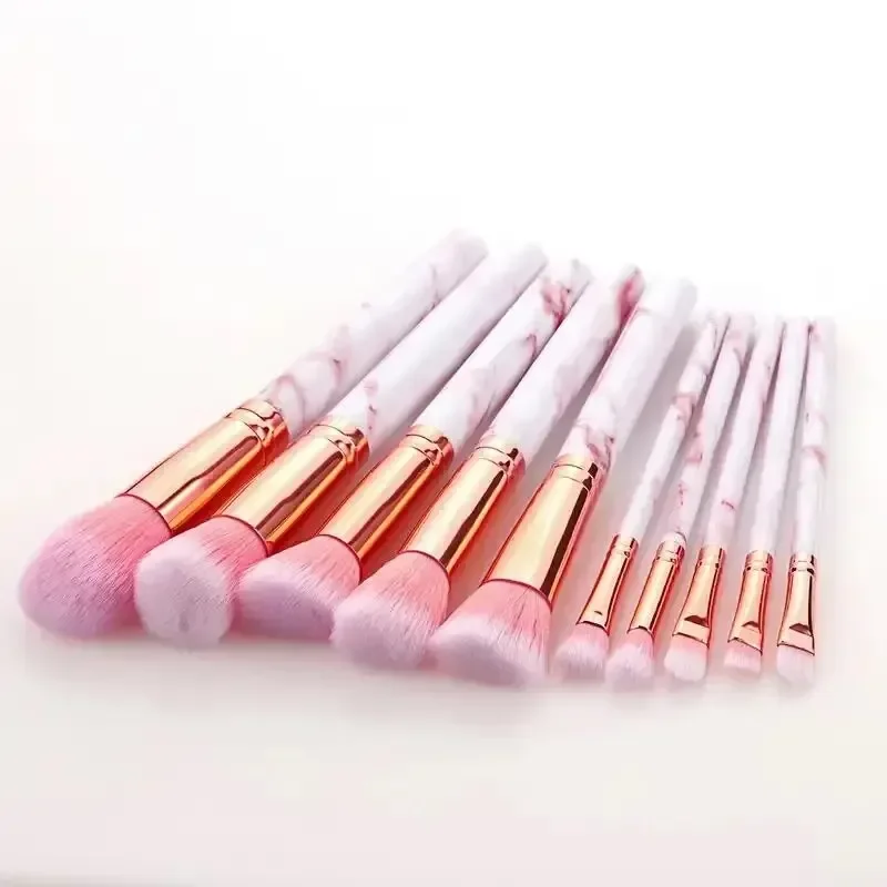 10 Pcs Marble Makeup Brushes Premium Synthetic Kabuki Foundation Blending Face Powder Blush Concealers Eye Shadows Brushes