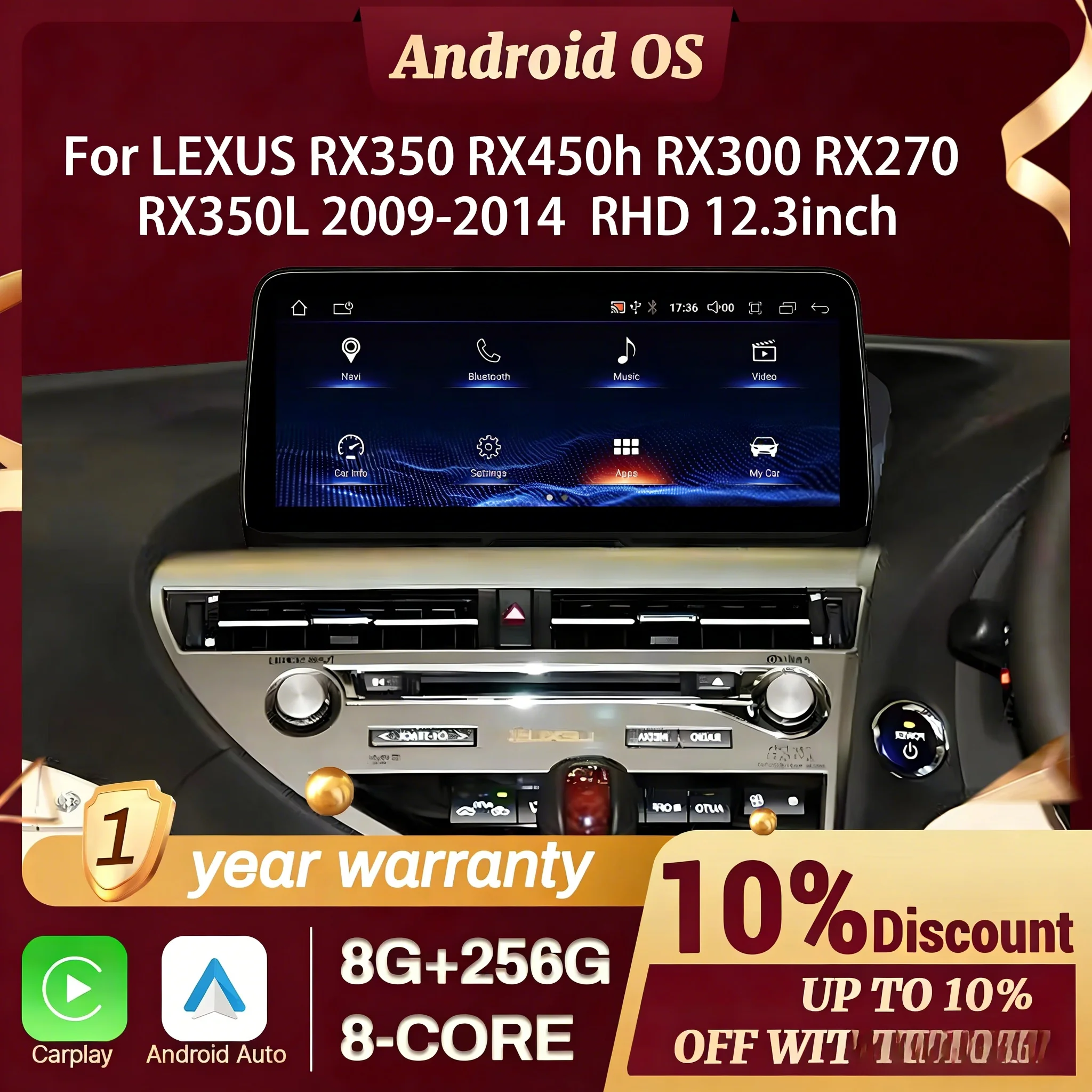 

12,3-дюймовый экран RHD 2009-2014 для LEXUS RX350 RX450h RX300 RX270 RX350L, автомобильная магнитола с беспроводным CarPlay, мультимедиа, Snapdragon 685