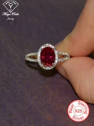 Lab Created Ruby Real Echt 925 Sterling Silver Party Cocktail Ring For Cute Women Female Friend Aesthetic Gifts Red Charms Trend