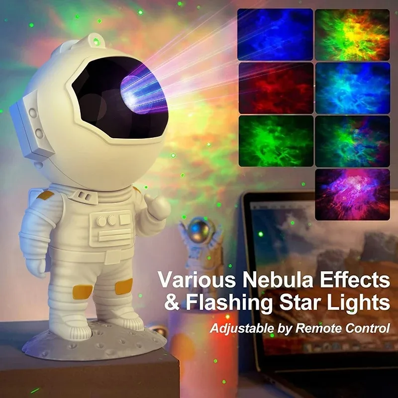 Astronaut Night Light Projector Galaxy Star Starry Nebula Projection Lamp With Remote 360° Adjustable for Kids Adults Gifts