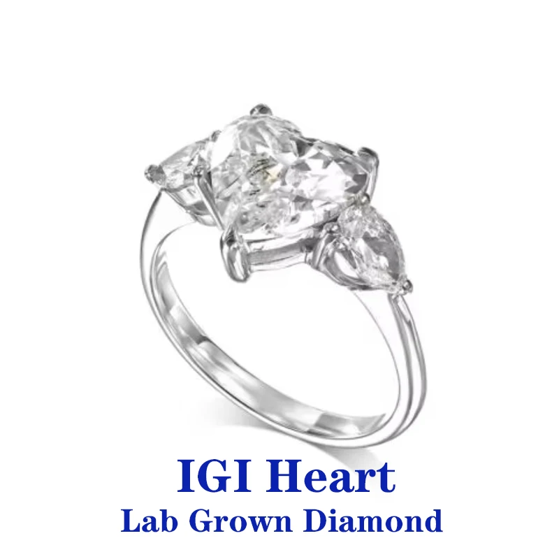 2Ct Heart Shape Lab Created Diamond Ring with Pears EF VS2 14k White Gold Fine Jewelry for Women