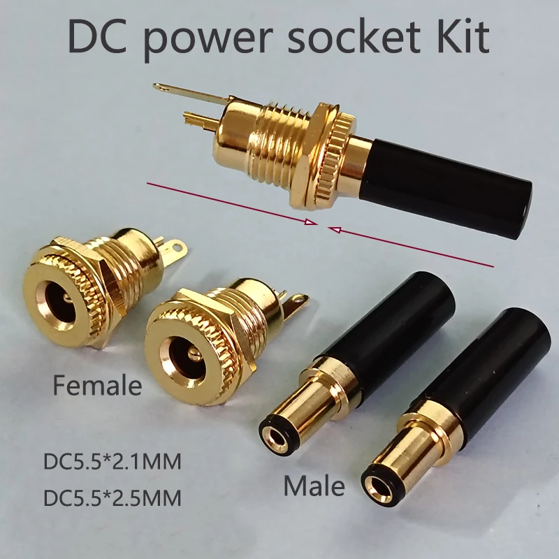 1/2PCS Gold Plated DC Power Socket Kit DC099 5.5*2.1mm 5.5*2.5mm 30V 20A High Current DC Male Female Plug Socket Connector