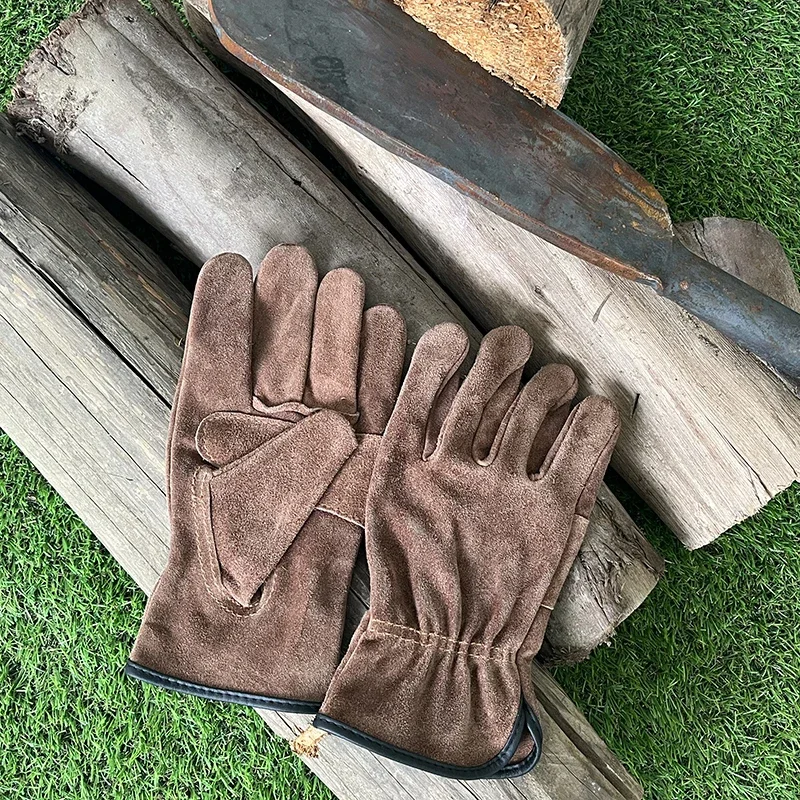 Flex Grip Leather Work Gloves Stretchable Wrist Tough Cowhide Working Glove Garden Mechanical Repaire Gloves Wear-resistant