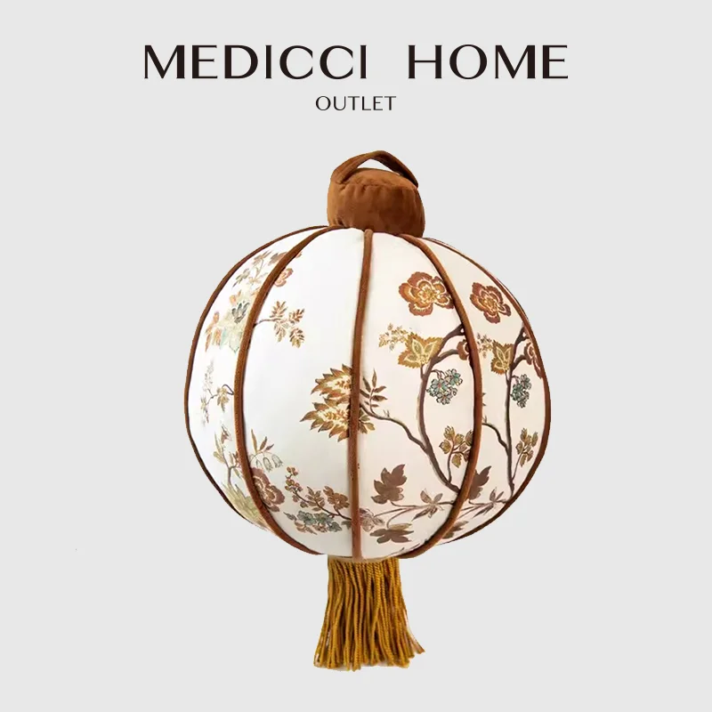 Medicci Home Chinese Lantern Shaped Cushion Cover With Insert Artistic Pillow Toss Pendent Ornament Orientalism Style Home Decor