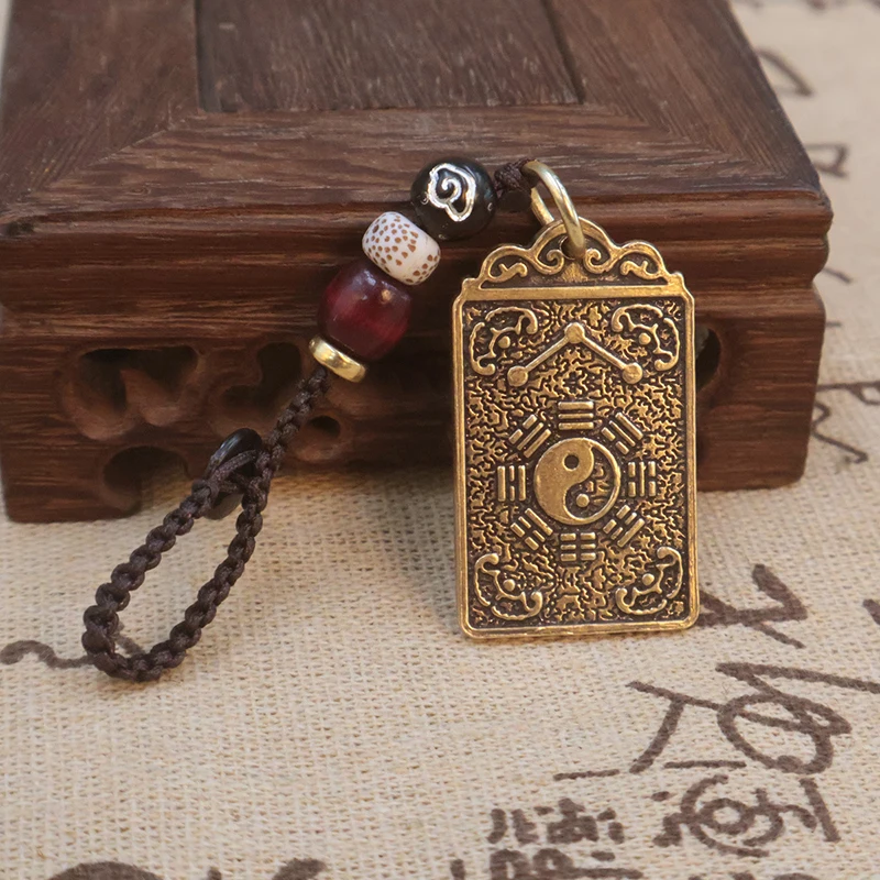 Vintage Pure Handmade Brass Keychain Lucky Tai Sui Brand Gossip Keychain Feng Shui Amulet Car Key Ring Gift