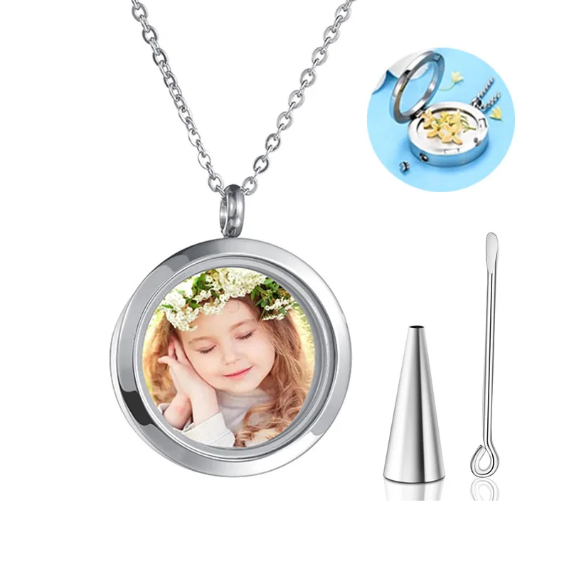 

Stainless Steel Cremation Locket Necklace for Ashes of Loved One Carry Photo Glass Memorial Urn Jewelry Keepsake Gifts Dropship