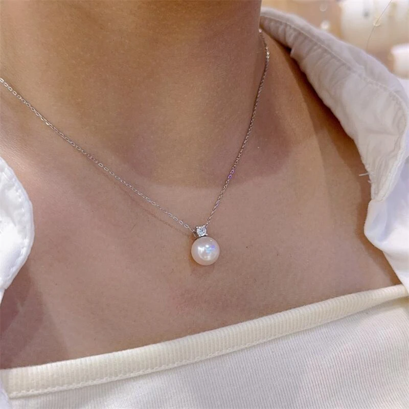 Charming Natural AAAA 8-9mm 9-10mm 10-11mm 11-12mm Japanese Round Pearl Pendant Pearl Necklace Pendant 925silver 18inch 2