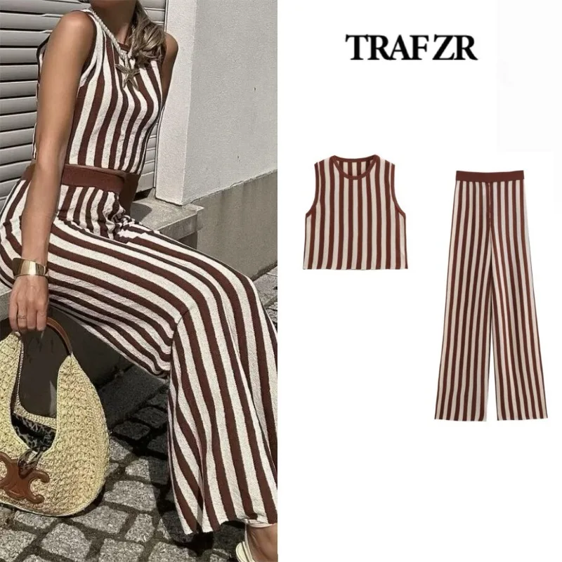 TRAF ZR Set in maglia di due pezzi per donne moderne Set di lusso elegante 2024 Set di pantaloni eleganti in stile coreano estivo da donna