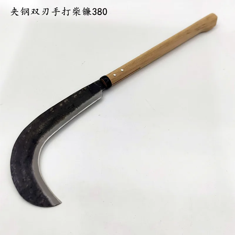 Hand Forged Composite Steel Double-edged Japanese Style Bending Sickle Tool for Cutting Firewood and Clearing Land