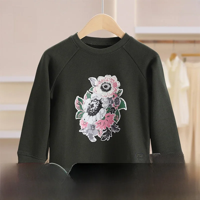 女の子用プリントフリース裏地スウェットシャツカジュアルアウターウェア春秋コットン快適で暖かい多用途子供服