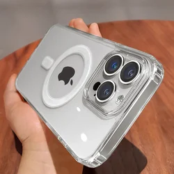 Original Magnetic For Magsafe Transparent Case For iPhone 15 14 13 11 12 Pro Max Plus Shockproof Wireless Charge Acrylic Cover