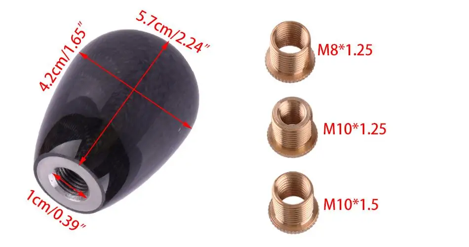 Universal Manual MT Carbon Fiber 5 Speed Gear Shift Shifter Lever Stick Knob Compatible with M12/M10/M8 thread specifications
