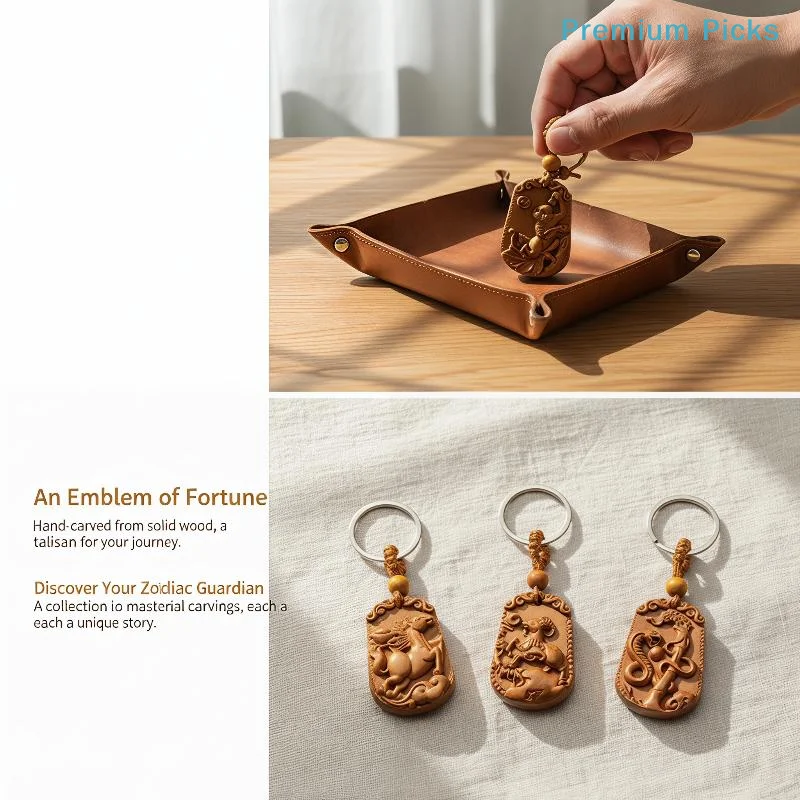 portableNatural Peach Wood Chinese Zodiac Keychain Hand Carved Lucky Blessing For Daily Use Gift For Friends Family