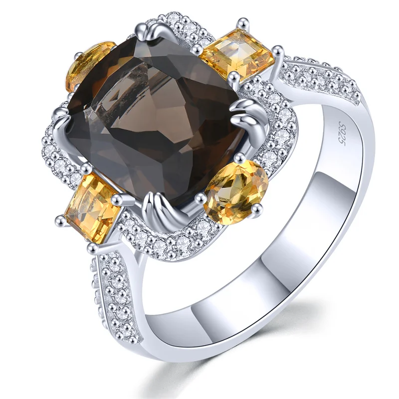 

Натуральные дымчатые кварты, кольца из стерлингового серебра 925 пробы, натуральный цитрин, разноцветный драгоценный камень S925, ювелирные изделия, женские подарки